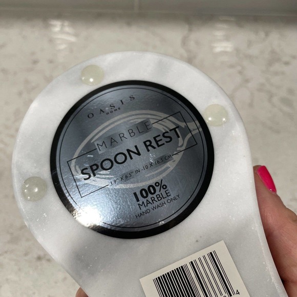 Natural 100% Marble Large Spoon Rest 6.5 X 4” Anti-Skid Silicone Feet White Gray - Picture 6 of 6